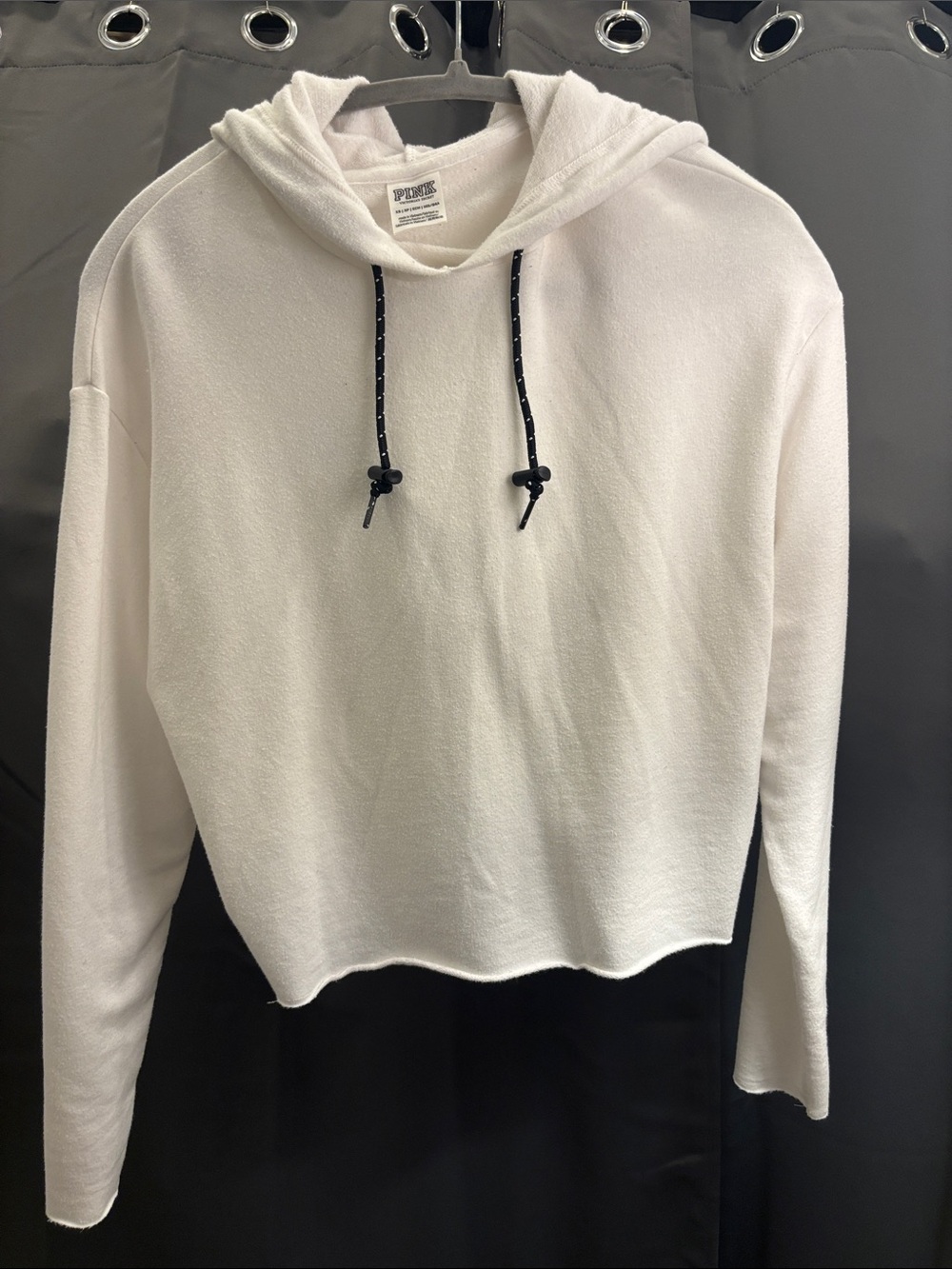 PINK Victoria's Secret White Cropped Hooded Sweatshirt with Open Back